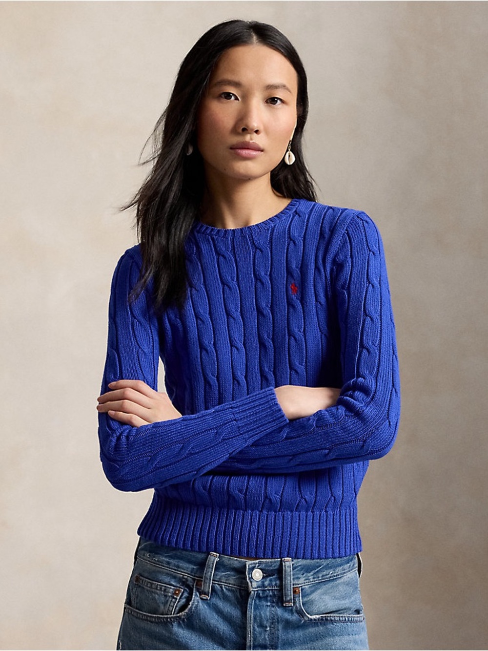 Polo by Ralph Lauren Women's Cable-Knit Crewneck Sweater — Royal Blue medium